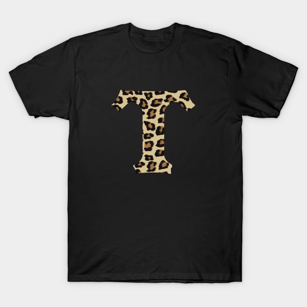 Letter T Leopard Cheetah Monogram Initial T-Shirt by squeakyricardo